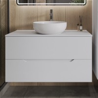 Тумба с раковиной Orange Line 100 подвесная, 2 ящика, матовая белая с раковиной B07-420W