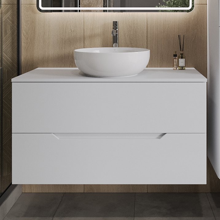 Тумба с раковиной Orange Line 100 подвесная, 2 ящика, матовая белая с раковиной B07-420W