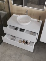 Тумба с раковиной Orange Line 100 подвесная, 2 ящика, матовая белая с раковиной B07-420W