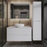 Тумба с раковиной Orange Line 100 подвесная, 2 ящика, матовая белая с раковиной B07-420W