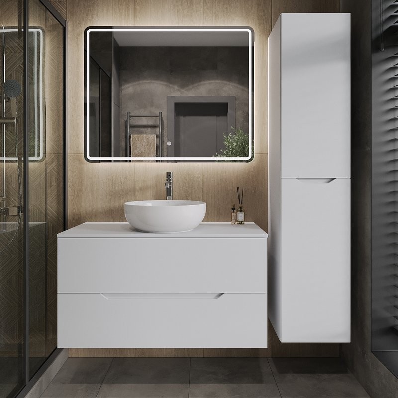 Тумба с раковиной Orange Line 100 подвесная, 2 ящика, матовая белая с раковиной B07-420W