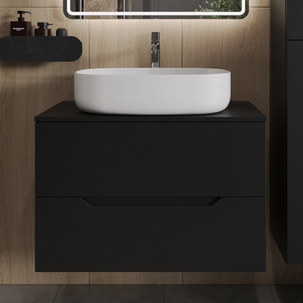 Тумба с раковиной Orange Line 80 подвесная, 2 ящика, матовая черная с раковиной B04-600W