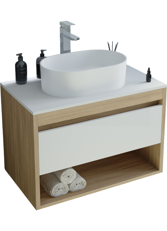 Тумба с раковиной Teymi Ritta 65 дуб эврика, матовая белая, раковина Iva 46