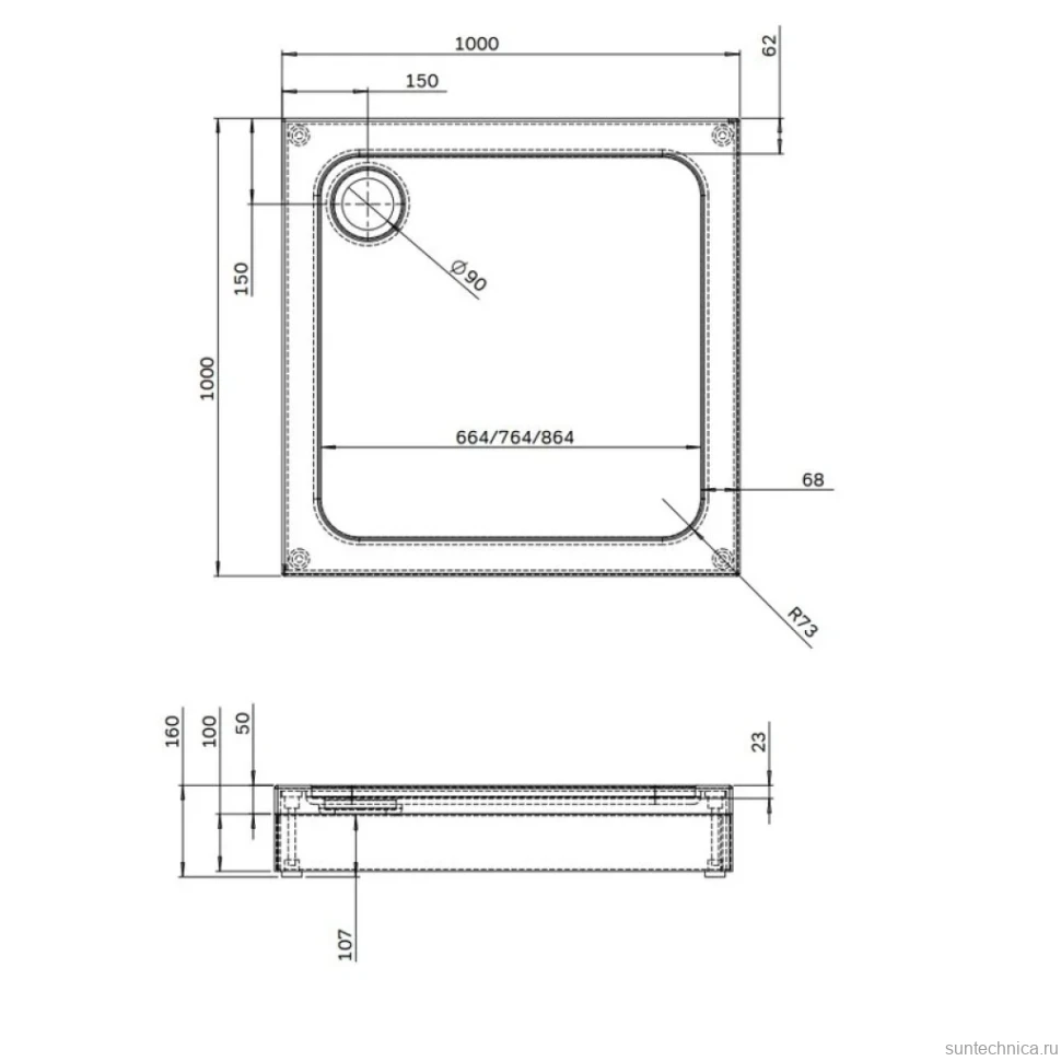 Поддон для душа AM.PM Gem W90T-403-100W 100х100