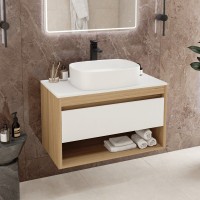 Тумба с раковиной Teymi Ritta 85 дуб эврика, матовая белая, раковина Solli 51