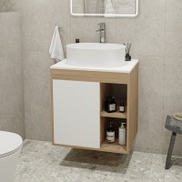 Тумба с раковиной Teymi Nura 60 дуб эврика, матовая белая, раковина Iva 46