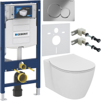Комплект Унитаз подвесной Ideal Standard Connect AquaBlade E047901 + Крышка E772401 с микролифтом + Инсталляция Geberit Duofix UP 320 111.300.00.5 + Кнопка Sigma 01 115.770.21.5 хром + Крепления 111.815.00.1 к стене + Звукоизоляция