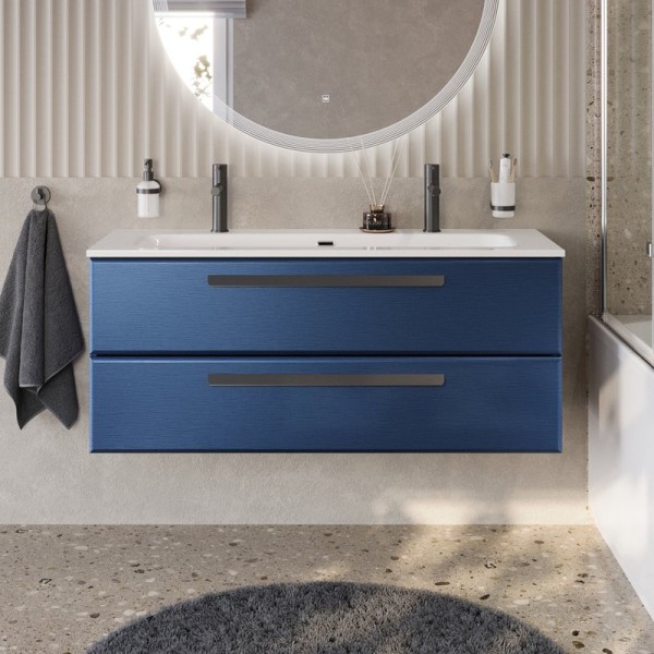 Тумба с раковиной Cezares Eco Cer-N 120 sapfiro, раковина Eco 120-1-2, ручки матовые черные