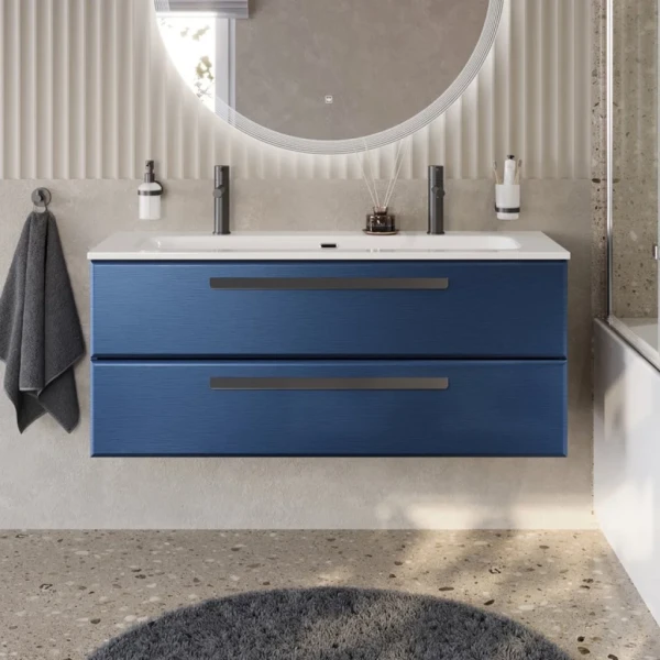 Тумба с раковиной Cezares Eco Cer-N 120 sapfiro, раковина Eco 120-1-2, ручки матовые черные