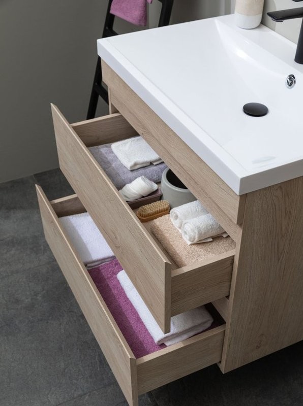 Тумба под раковину без столешницы Aquanet Нота new 75 подвесная, дуб светлый