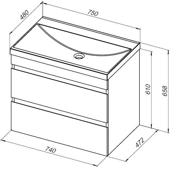 Тумба под раковину без столешницы Aquanet Нота new 75 подвесная, дуб светлый