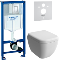 Комплект Унитаз подвесной VitrA Shift 7742B001-0075 белый матовый + Крышка 91-001-009 с микролифтом, петли хром, белая матовая + Инсталляция Grohe Rapid SL 38772001 3 в 1 с кнопкой смыва + Звукоизоляция