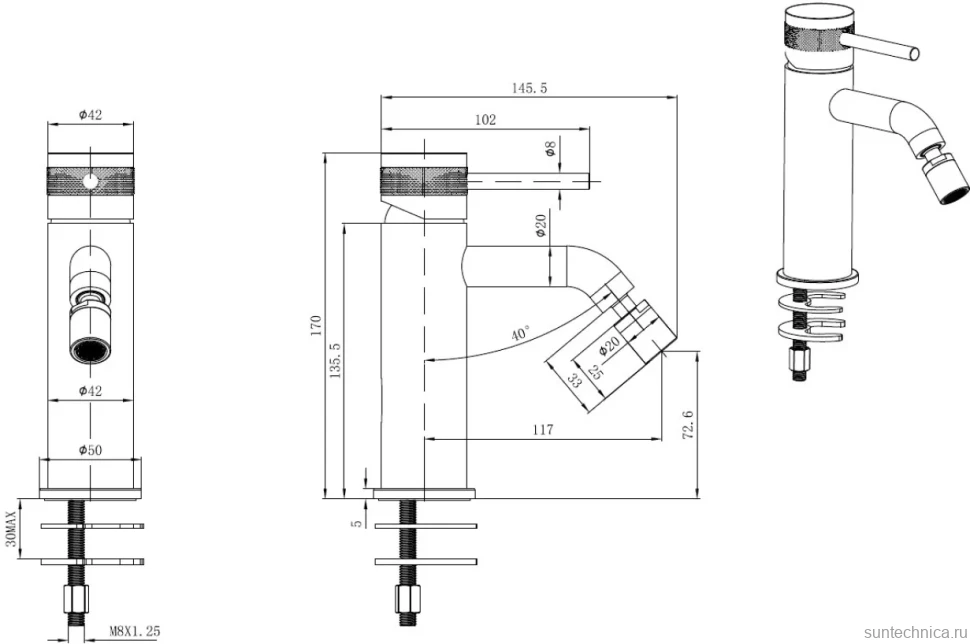 Смеситель для биде Allen Brau Priority 5.31A04-MG брашированный графит