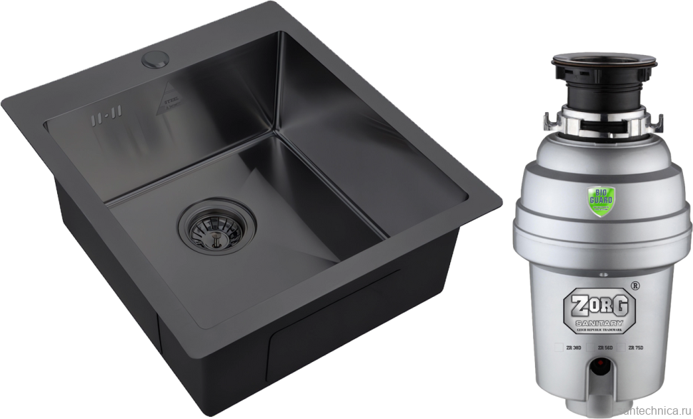 Комплект Мойка Zorg Steel Hummer SH 4551 GRAFIT + Измельчитель Inox D