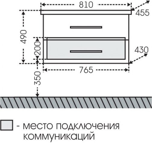 Тумба с раковиной СаНта Омега Фостер 80 подвесная белая 2 ящика