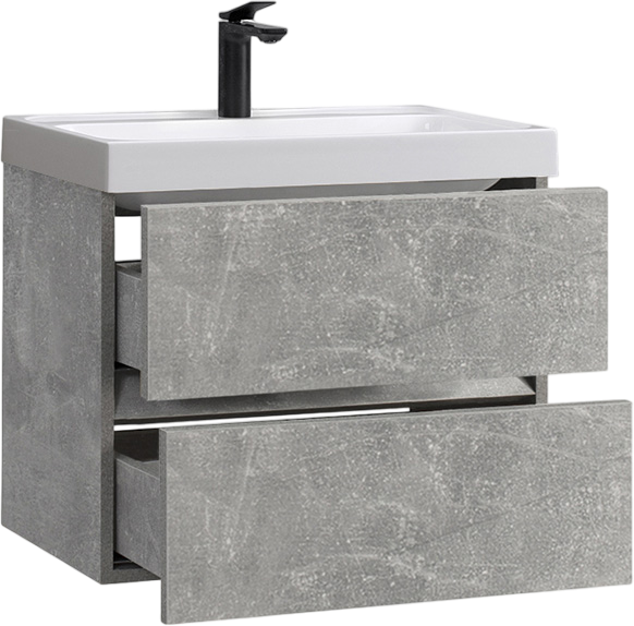 Тумба с раковиной Belux Бостон 60 подвесная, бетон чикаго светло-серый, 2 ящика