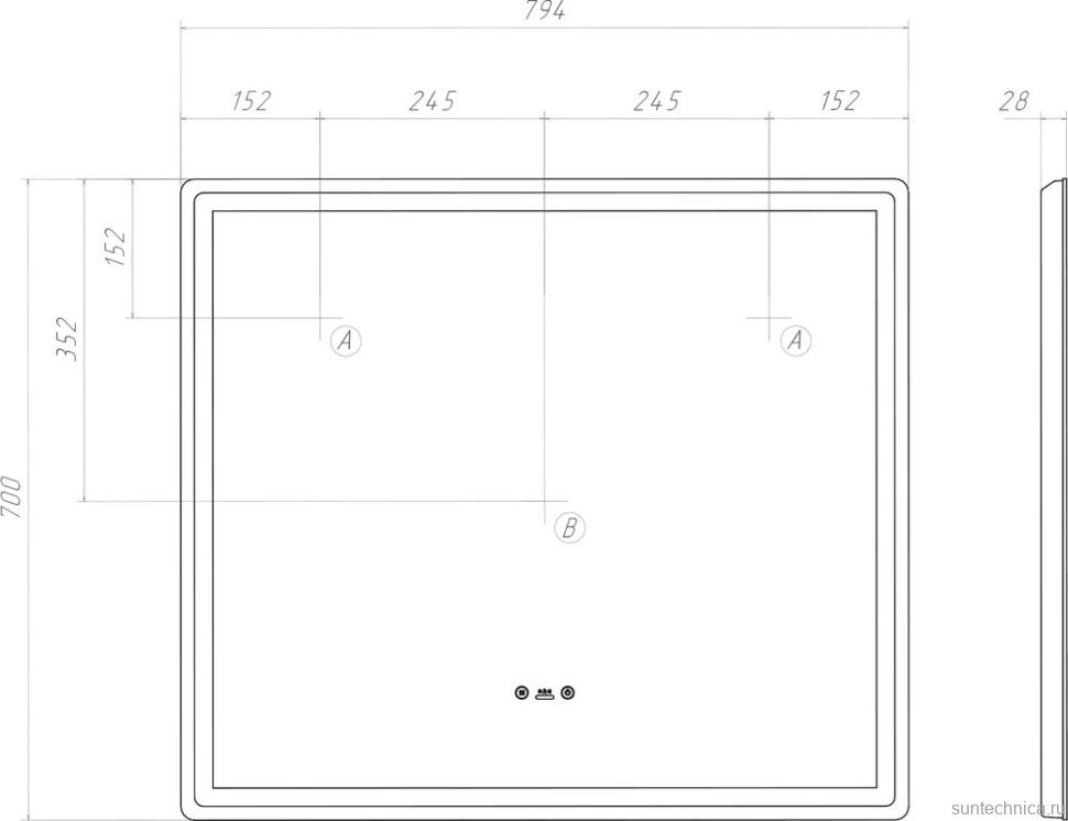 Зеркало Vigo Geometry Step 80 с подсветкой и антизапотевателем