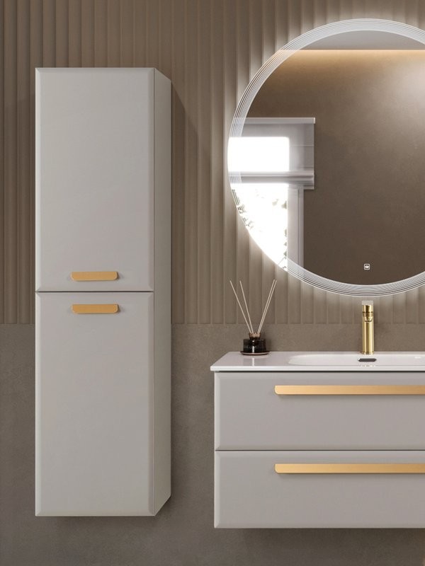 Шкаф-пенал для ванной Cezares Eco-Cer-N 40 универсальный серо-бежевый матовый, ручки сатиновое золото