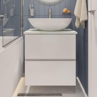 Мебель для ванной комнаты STWORKI Колдинг 60 белая, с раковиной Moduo 55 Leaf, столешница светло-серая сатиновая