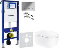 Комплект Умный унитаз Geberit AquaClean Mera Comfort 146.214.11.1 с системой удаления запахов, альпийский белый + Крепления Duofix 111.815.00.1 к стене + Звукоизоляция + Инсталляция UP 320 111.300.00.5 + Кнопка Sigma 01 115.770.21.5 хром