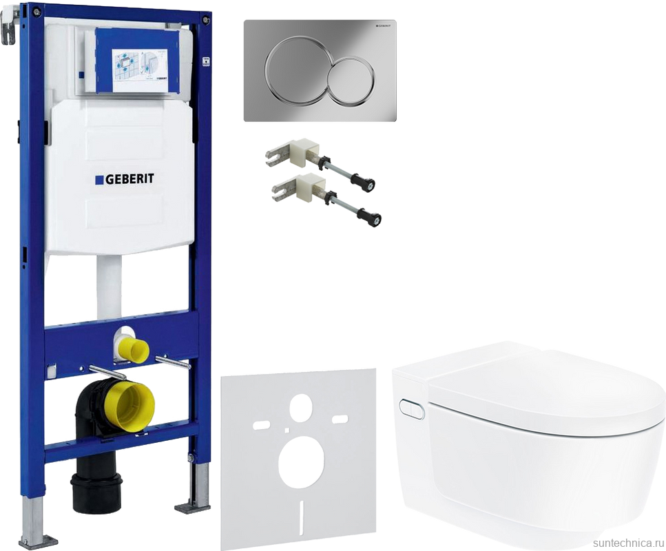 Комплект Умный унитаз Geberit AquaClean Mera Comfort 146.214.11.1 с системой удаления запахов, альпийский белый + Крепления Duofix 111.815.00.1 к стене + Звукоизоляция + Инсталляция UP 320 111.300.00.5 + Кнопка Sigma 01 115.770.21.5 хром