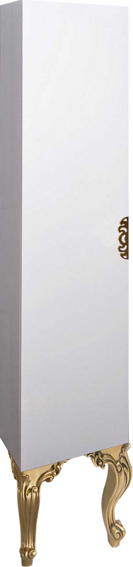 Шкаф-пенал для ванной Armadi Art NeoArt белый с ручкой Ajur золото, с ножками