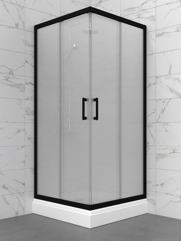 Душевой уголок Triton Фикс 80х80 см, с поддоном, профиль черный, стекло вельвет