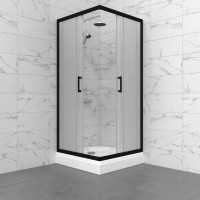 Душевой уголок Triton Фикс 80х80 см, с поддоном, профиль черный, стекло вельвет