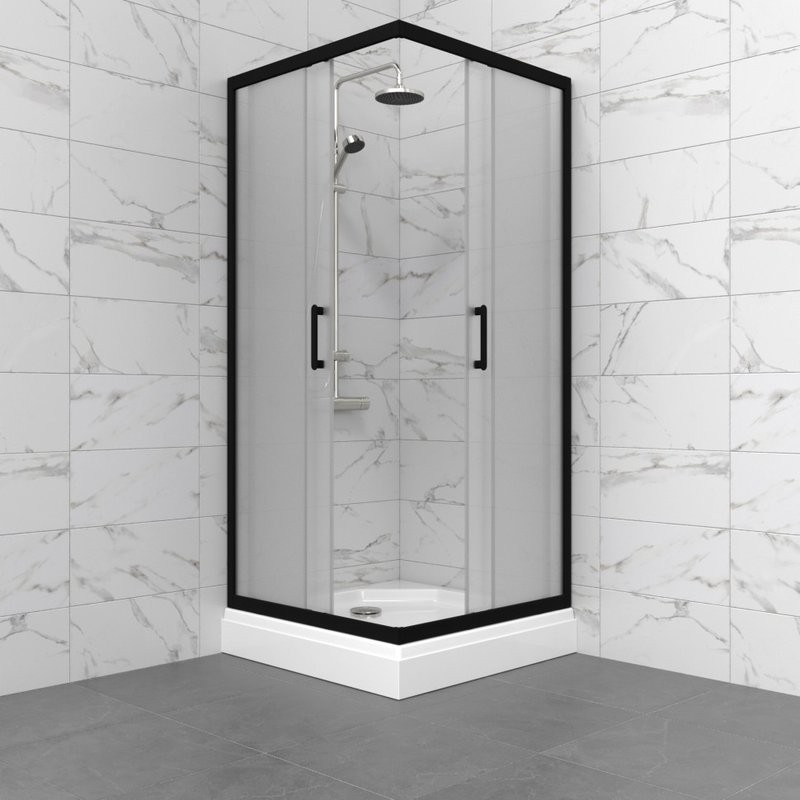 Душевой уголок Triton Фикс 80х80 см, с поддоном, профиль черный, стекло вельвет