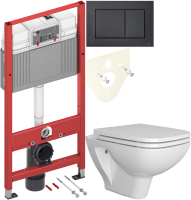 Комплект Унитаз подвесной VitrA Berg 5507B003-6280 с микролифтом + Инсталляция TECE Now 9400414 4 в 1 с кнопкой смыва