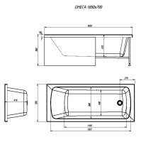 Акриловая ванна Alex Baitler Onega 165x70 см, встраиваемая, белая, с каркасом