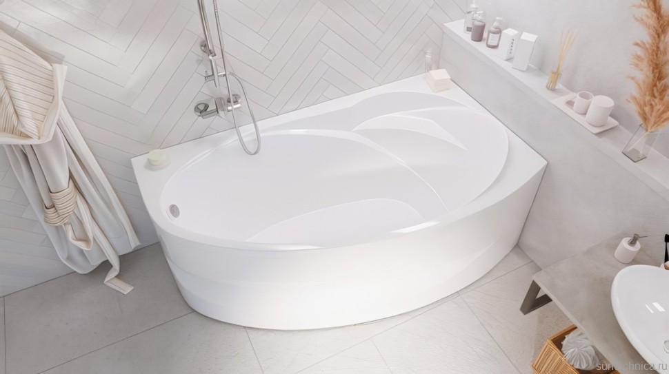 Акриловая ванна Marka One Julianna R 160x95 см, угловая, правая, пристенная, белая, асимметричная, с каркасом