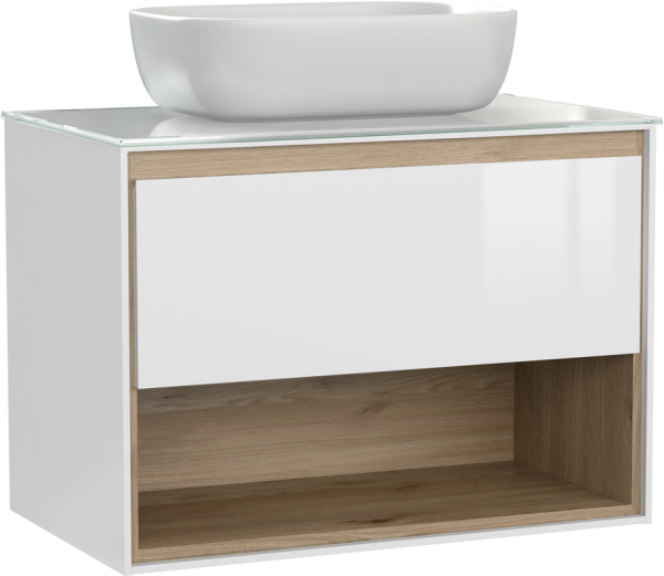 Тумба с раковиной Cersanit Louna 80 светлое дерево, со столешницей
