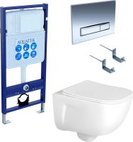 Комплект Унитаз подвесной AQUATEK Дива AQ2012-00 безободковый, с микролифтом + Инсталляция Standard INS-0000012 + Комплект креплений KKI-0000002 + Кнопка KDI-0000023 глянцевый хром