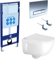 Комплект Унитаз подвесной AQUATEK Дива AQ2012-00 безободковый, с микролифтом + Инсталляция Standard INS-0000012 + Комплект креплений KKI-0000002 + Кнопка KDI-0000023 глянцевый хром