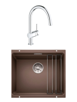 Комплект Мойка Blanco Etagon 500-U кофе + Смеситель Grohe Minta 3291800E хром
