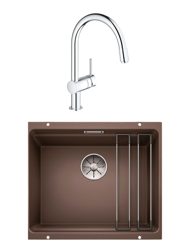 Комплект Мойка Blanco Etagon 500-U кофе + Смеситель Grohe Minta 3291800E хром