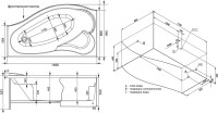 Акриловая ванна Aquanet Palma 00205737 L 170x100 см, угловая, левая, пристенная, белая, асимметричная, с каркасом, с сиденьем