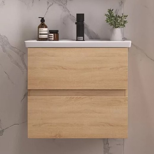 Тумба с раковиной SanStar Тоскана 60 дуб сонома светлый, раковина Kirovit Фостер 60