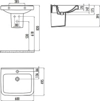 Раковина подвесная Creavit Lara LR060-00CB00E-0000 60 глянцевая белая, прямоугольная