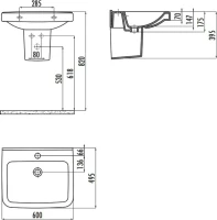Раковина подвесная Creavit Lara LR060-00CB00E-0000 60 глянцевая белая, прямоугольная
