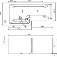 Акриловая ванна Marka One Linea L 165x85 см, левая, пристенная, белая, асимметричная, с каркасом, с экраном