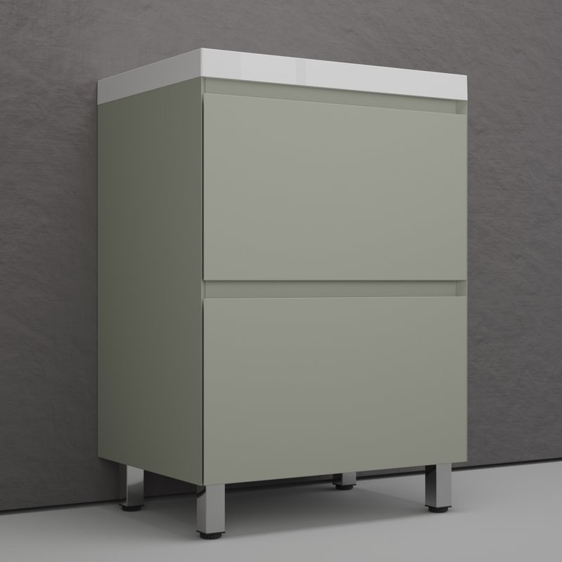 Тумба напольная "Манхэттен 60" ЭМАЛЬ, под раковину ASTI, 2 ящика, PLUS, олива