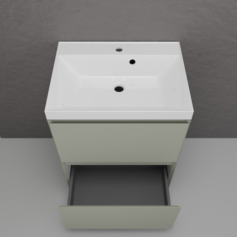 Тумба напольная "Манхэттен 60" ЭМАЛЬ, под раковину ASTI, 2 ящика, PLUS, олива