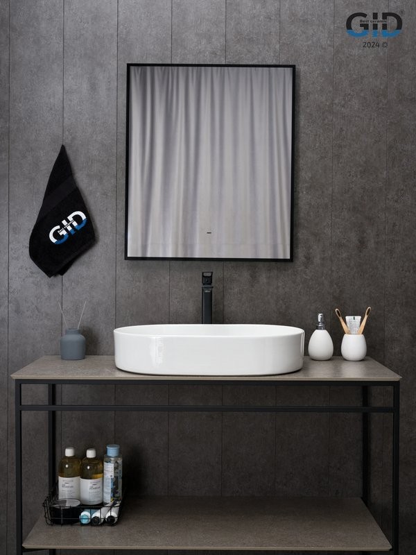 Накладная раковина GID Lago D1479 61 глянцевая белая, овальная, фаянс