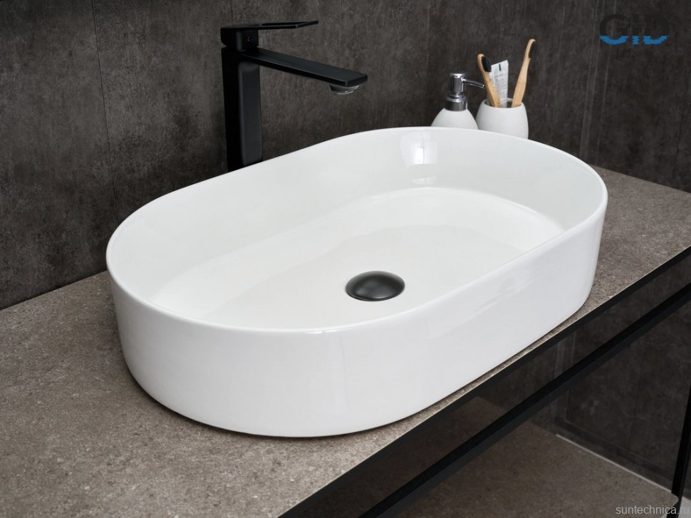 Накладная раковина GID Lago D1479 61 глянцевая белая, овальная, фаянс