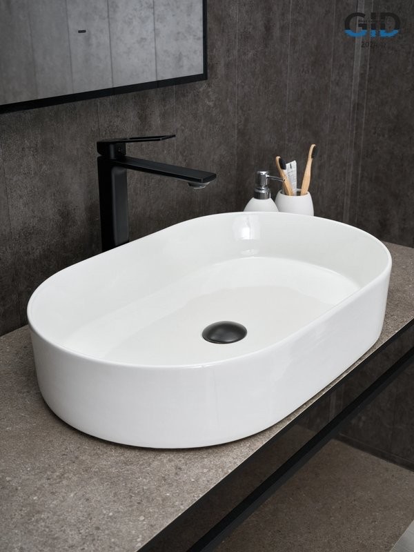 Накладная раковина GID Lago D1479 61 глянцевая белая, овальная, фаянс