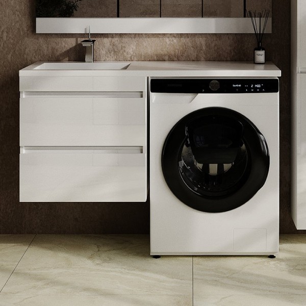 Тумба с раковиной Style Line Даллас Леон 120 L Люкс Plus подвесная, белая, для стиральной машины