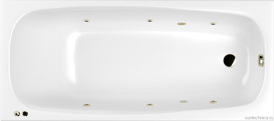 Акриловая ванна WHITECROSS Layla Slim SOFT 170x75 см, встраиваемая, с гидромассажем, белая, с каркасом, со сливом-переливом, фурнитура бронза