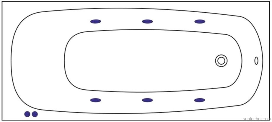 Акриловая ванна WHITECROSS Layla Slim SOFT 170x75 см, встраиваемая, с гидромассажем, белая, с каркасом, со сливом-переливом, фурнитура бронза